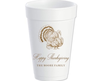 Thanksgiving Custom Styrofoam Cups, Elegant Turkey, Family, Personalized Foam Cups