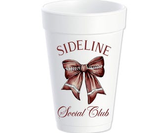 Football Bow Custom Styrofoam Cups, Game Day, Tailgate Party, Coquette Bow, Personalized