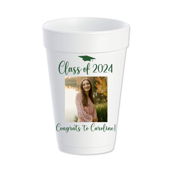 Set of 24 Personalized Styrofoam Cups - Graduation Photo