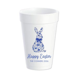 Chinoiserie Easter Bunny Custom Styrofoam Cups, Grandmillennial, Blue and White, Personalized Foam Cups
