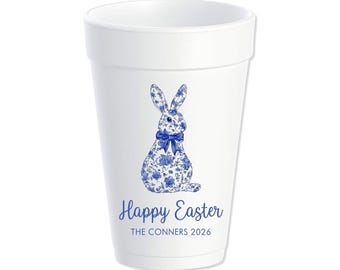 Chinoiserie Easter Bunny Custom Styrofoam Cups, Grandmillennial, Blue and White, Personalized Foam Cups