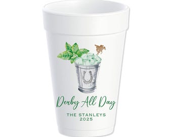 Derby All Day Custom Styrofoam Cups, Mint Julep, Horse Derby, Personalized