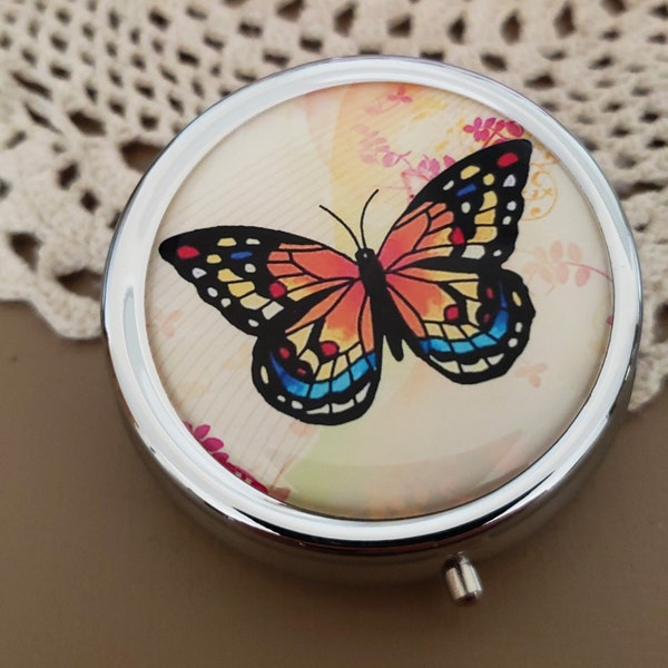 Butterfly Pill Box, Cute Pill Case, Pill Box Organizer, Pill Case for Purse, Pill Holder, Travel Pill Case, Mint Case, Vitamin Case, Pretty