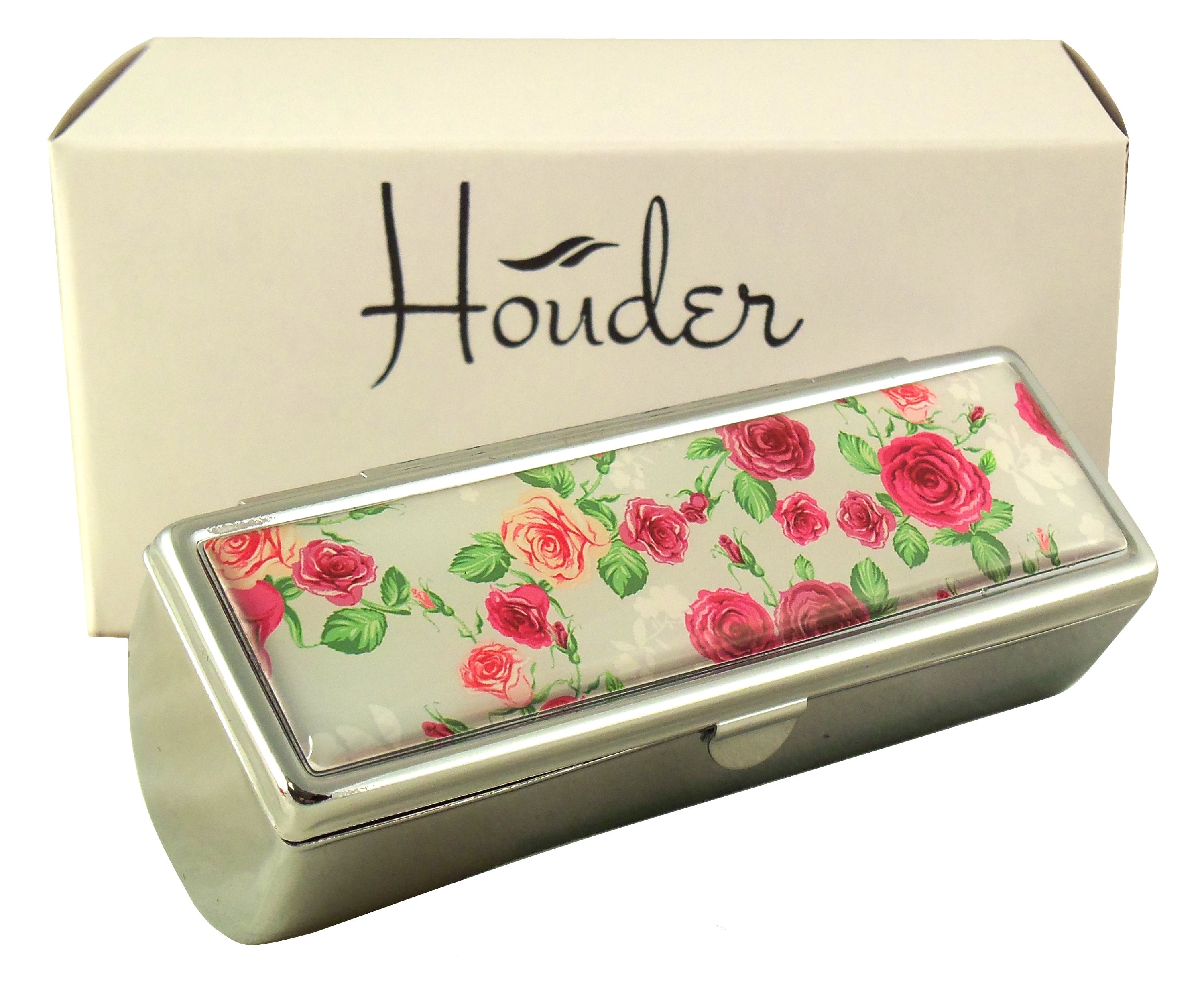 Houder Designer Pill Box - Decorative Pill Case with Gift Box - Carry Your Meds in Style (Peacock Feather)