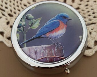 Blue Bird Pill Box, Houder Designer Pill Case, Travel Vitamin Organizer
