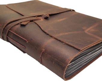 Large Leather Photo Album: Rustic Scrapbook with Black Pages