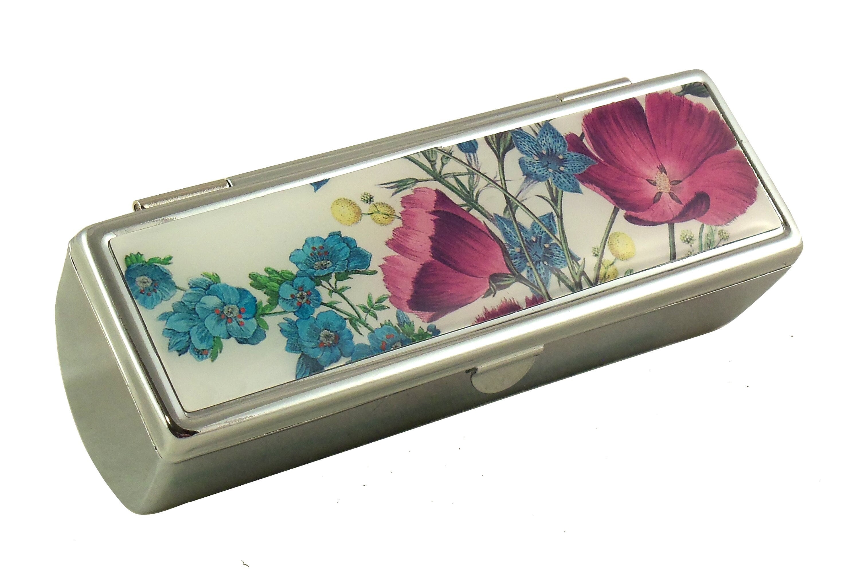 Floral Lipstick Case with Mirror: Pocket Cosmetic Organizer