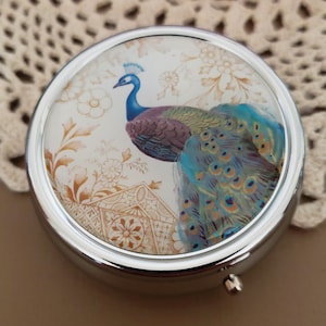Peacock Pill Box for Purse Cute Pill Case Pill Box Organizer Pill Case for Purse Pill Holder Travel Pill Case Bird Gift Vitamin Case
