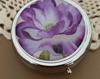 Floral Pill Box, Decorative Vitamin Case, Purse Pill Holder