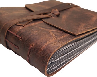 Rustic Leather Photo Album: Handmade Scrapbook with Black Pages