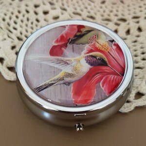 Cute Pill Case, Hummingbird Pill Box, Pill Box Organizer, Pill Case for Purse, Pill Holder, Travel Pill Case, Mint Case, Vitamin Case, Gift