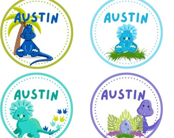 Custom Printable Dinosaur Name Stickers, Gift Tags