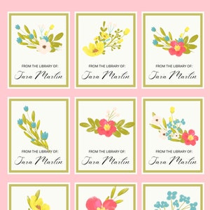 Personalized Bookplate Stickers;  Custom Book Labels; Flowers