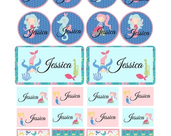 Custom Printable Mermaid Name Stickers, Gift Tags