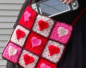 Granny Hearts Bag Crochet PATTERN ONLY