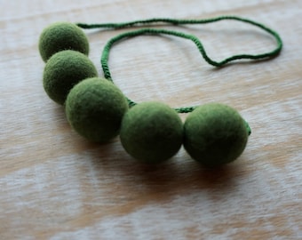 Green Necklace, Wool Jewelry, Felt Balls, Felted Balls, Eco Friendly, Handmade Necklace, Green