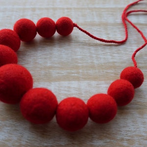 Irresistible Red Necklace, Felt Necklace, Wool Necklace, Textile Jewelry, Felt balls, Eco friendly jewelry image 1