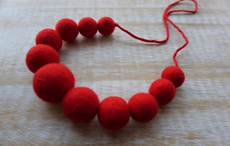 Irresistible Red Necklace, Felt Necklace, Wool Necklace, Textile Jewelry, Felt balls, Eco friendly jewelry image 1