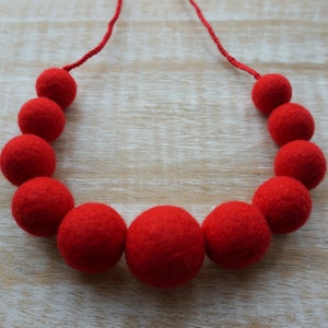 Irresistible Red Necklace, Felt Necklace, Wool Necklace, Textile Jewelry, Felt balls, Eco friendly jewelry image 2