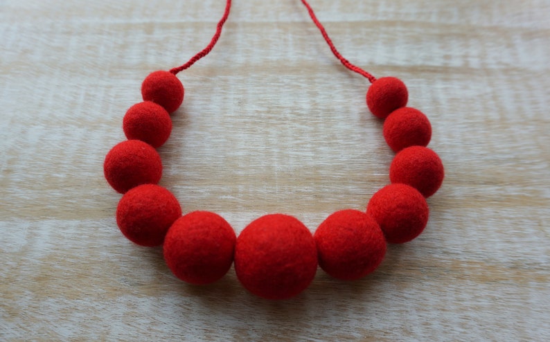 Irresistible Red Necklace, Felt Necklace, Wool Necklace, Textile Jewelry, Felt balls, Eco friendly jewelry image 2