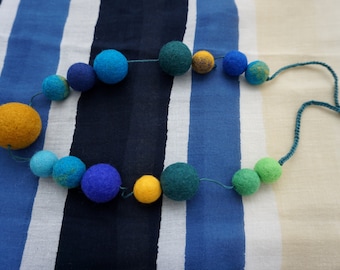 Prestige Statement Necklace, Blue, Yellow, Green, Eco Jewelry, Colorful, Multicolored, Felt Jewelry, Merino Felt,