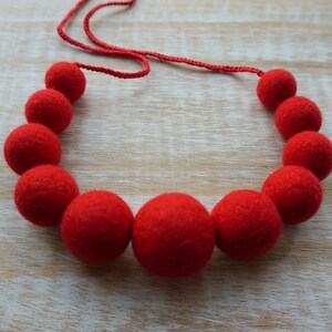 Irresistible Red Necklace, Felt Necklace, Wool Necklace, Textile Jewelry, Felt balls, Eco friendly jewelry image 3