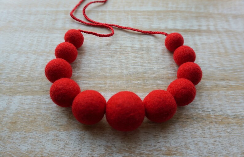 Irresistible Red Necklace, Felt Necklace, Wool Necklace, Textile Jewelry, Felt balls, Eco friendly jewelry image 3