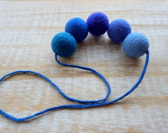 Blue Chagall Necklace, Felt Necklace, Felted Balls, Wool Jewelry, Colorful, Wool Necklace, Felt Jewelry