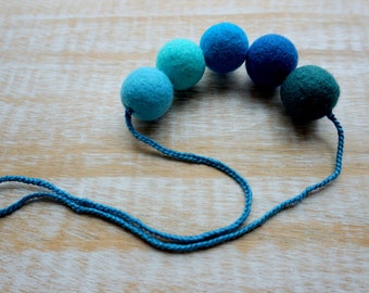 Sapphire Statement Necklace, Wool Jewelry, Felt Balls, Felted Balls, Eco Friendly, Handmade Necklace, Blue