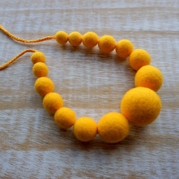 Yellow Necklace, Felt Necklace, Wool Jewelry, Felted balls, Eco Jewelry, Yellow