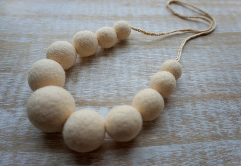 Ivory Statement Necklace, Felt Necklace, Navy Blue, Wool Jewelry, Felted Balls image 2