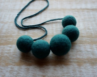 Forest Green Necklace, Wool Jewelry, Felt Balls, Felted Balls, Eco Friendly, Handmade Necklace, Forest Green