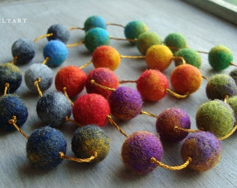 Colorful Happiness Statement Necklace, Felt Necklace, Wool Jewelry, Felted balls, Multicolored Necklace, Rainbow Necklace, Textile Jewelry