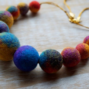 Colorful, Tropical, Felt Necklace, Felted Jewelry, Wool Necklace, Multicolored, Yellow, Turquoise, Red, Mauve, Felt balls