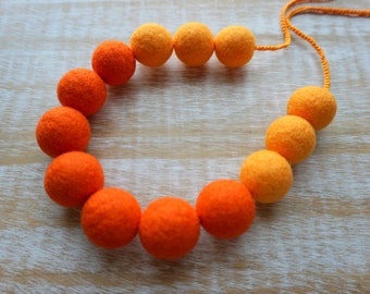 Vibrant Orange Necklace, Felt Necklace, Wool Jewelry, Eco Friendly Jewelry