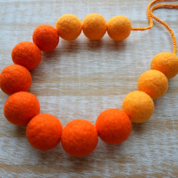 Vibrant Orange Necklace, Felt Necklace, Wool Jewelry, Eco Friendly Jewelry