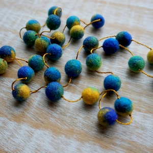 Made to order! Capri Statement Necklace, Felt Necklace, Wool Jewelry, Blue, Yellow, Felted Balls, Textile Jewelry