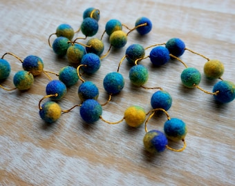 Made to order! Capri Statement Necklace, Felt Necklace, Wool Jewelry, Blue, Yellow, Felted Balls, Textile Jewelry