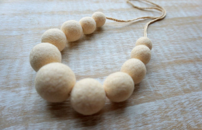 Ivory Statement Necklace, Felt Necklace, Navy Blue, Wool Jewelry, Felted Balls image 1