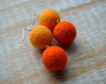 Vibrant Orange Earrings, Felt earrings, Colorful, Eco Jewelry