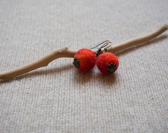 Colorful Earrings, Felt earrings, Wool Jewelry, Orange, Red Earrings, Eco jewelry