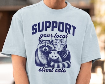 Street Cats Graphic Tee, Opossum Raccoon Cat Shirt