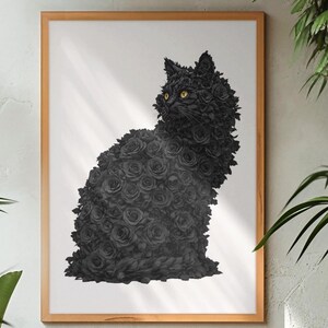 Digital wall art, Cat Wall Art, Floral Wall Art, Printable Wall Art, Cat Wall Art, botanical prints, nursery wall art, cat art, black cat