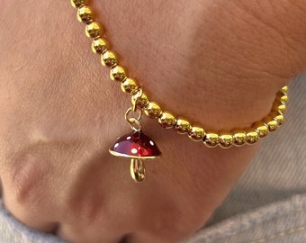 Gold Mushroom Charm Bracelet, Fairycore Jewelry