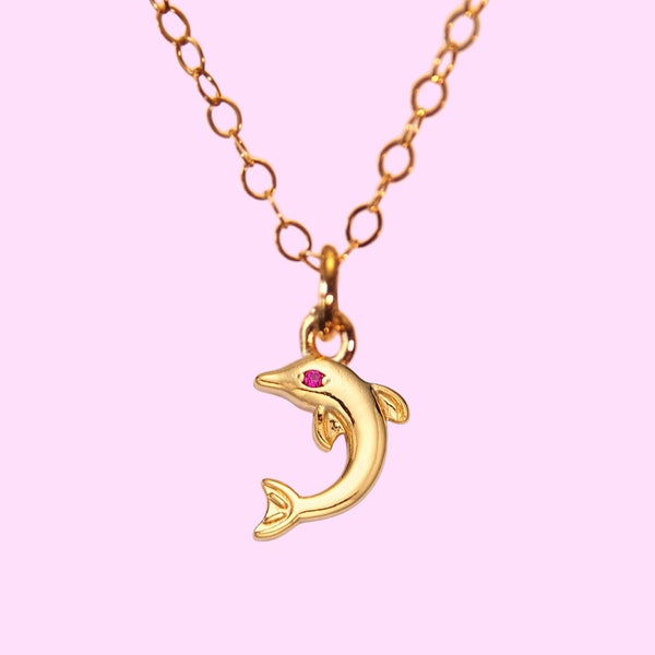 Gold Dolphin Necklace, dolphin jewelry, miami, fish necklace, miami necklace, ocean lover, dolphin lover, miami jewelry, animal necklace