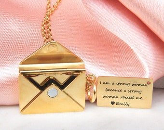 Envelope necklace, love letter necklace, Mother's Day Gift, locket necklace, gift for her, gold locket necklace, custom necklace, for women