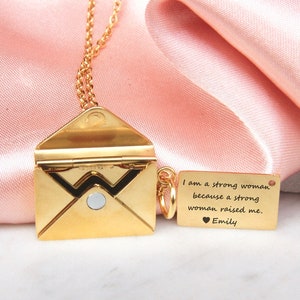 Collar de sobre, collar de carta de amor, regalo del Día de la Madre, collar con medallón, regalo para ella, collar con medallón de oro, collar personalizado, para mujeres