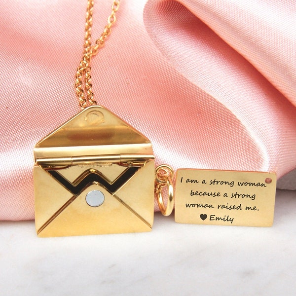 Envelope necklace, love letter necklace, Mother's Day Gift, locket necklace, gift for her, gold locket necklace, custom necklace, for women