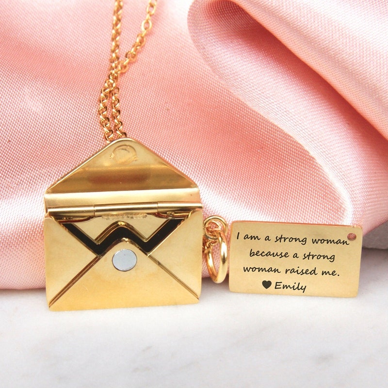Envelope necklace, love letter necklace, Mother&#39;s Day Gift, locket necklace, gift for her, gold locket necklace, custom necklace, for women