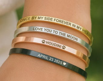 Your Own Text, Customized Cuff, Custom Bracelet, Inspirational Gift, Engraved Cuff, Personalize Bracelet, Custom Name Jewelry, Skinny Bangle